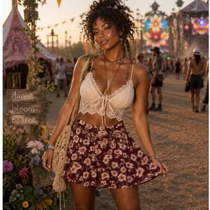Forever 21 Burgundy Floral‎ Circle Skirt Size M | Boho Cottagecore